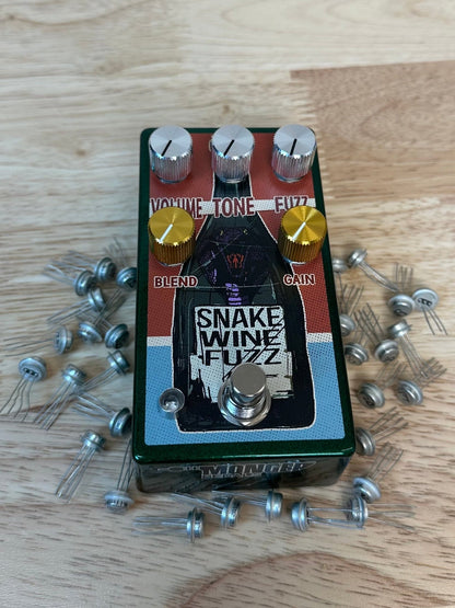 Monger Pedals green Germanium Snake Wine Fuzz with scattered transistors