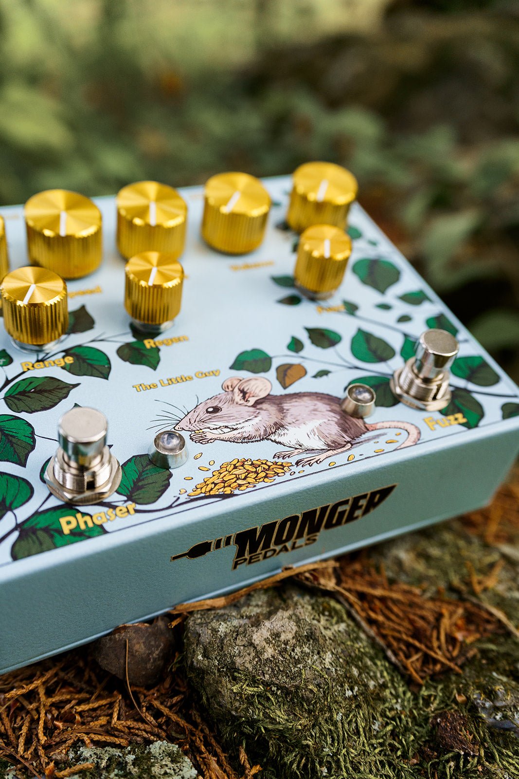 The Little Guy photo from front showing Monger Pedals Logo